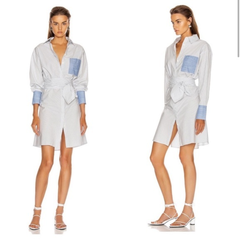 Frame Stripe wrap shirt dress, long sleeve 100%‎ cotton